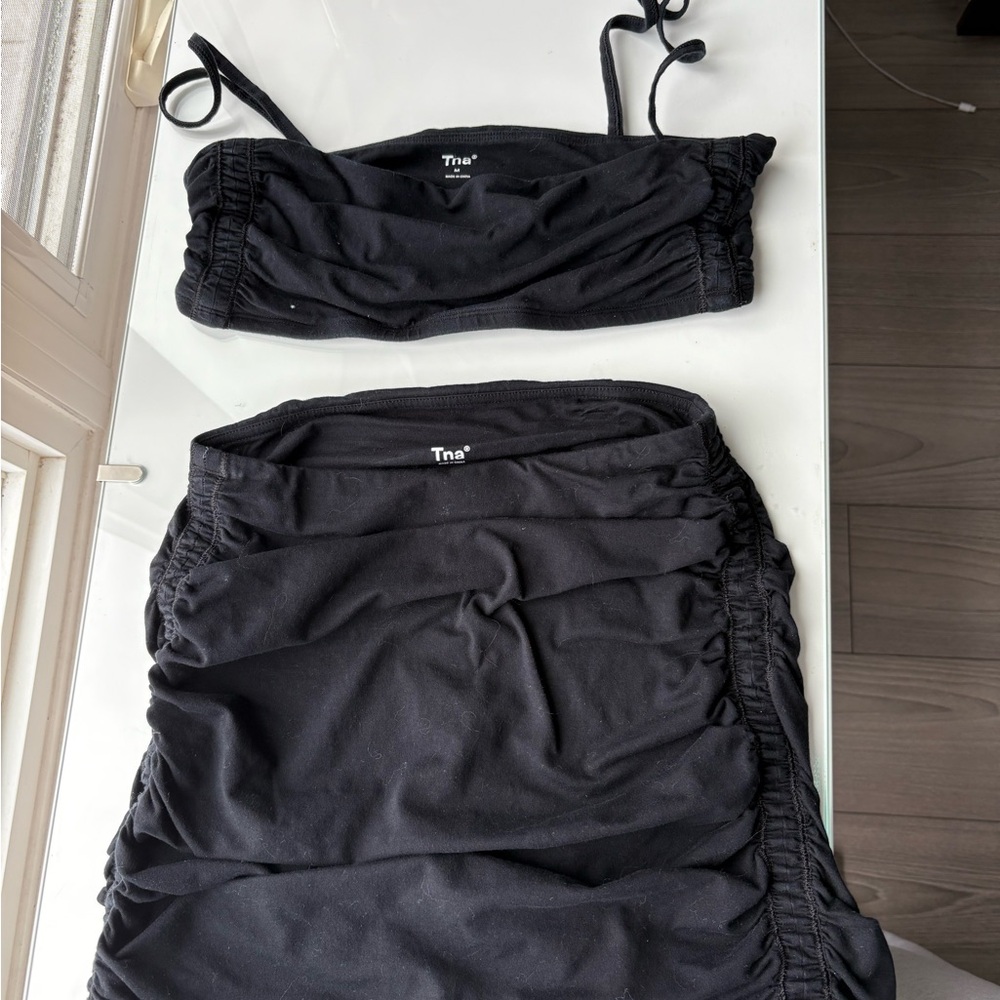 Tna Black Ruched Two-Piece Set (small skirt, medium top)